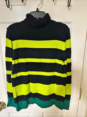INC International Concepts Striped Turtleneck Sweater in Black & Green Size